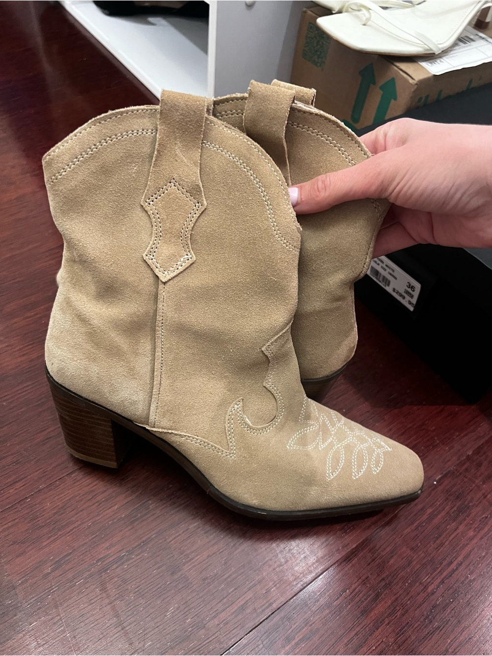 Zara Tan Suede Western Ankle Boots